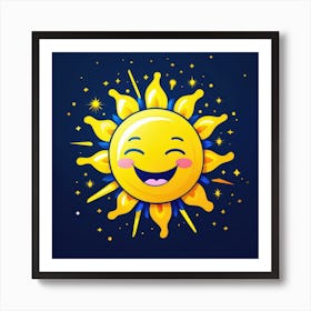 Lovely smiling sun on a blue gradient background 110 Art Print