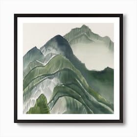 Japanese Watercolour Of Mount Ontake 5 Art Print