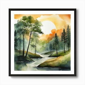 Default Abstract Water Color Illustration Of A Landscape Risin 1 Art Print