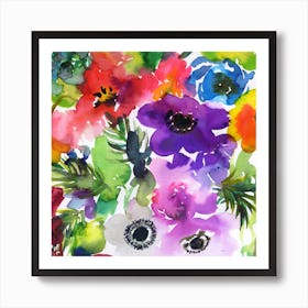 Abstract Watercolor Flowers 1 Art Print