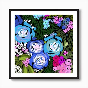 Loose watercolor blue pink roses  Art Print
