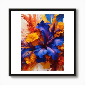 Blue And Orange Flowers Art Print