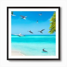 Birds Flying Over The Beach(wall art) Art Print