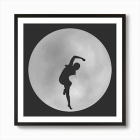 Minimalist Black and White Full Moon Silhouette with Dancer - Empowerment - Moon Magic Art Print