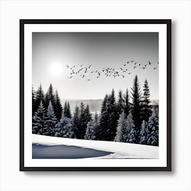 Winter Landscape With Birds 6 Art Print