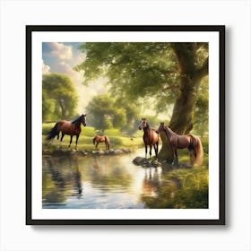 Horses By The River 3 Art Print