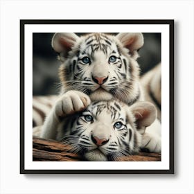 White Tiger Cubs 3 Art Print