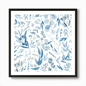 Eucalyptus Leaves Botanical Pattern - Blue Art Print