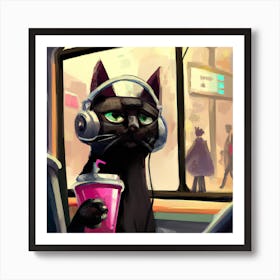 Cat relaxing on bus Art Print