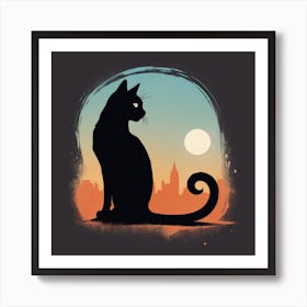 Silhouette Of A Cat Art Print