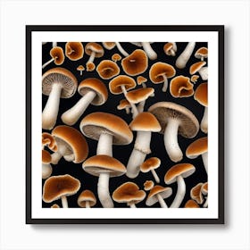 Many Mushrooms On A Black Background 6 Art Print