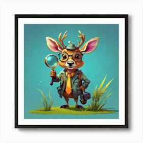 Deer With Magnifying Glass Art Print