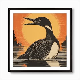 Retro Bird Lithograph Common Loon 4 Art Print