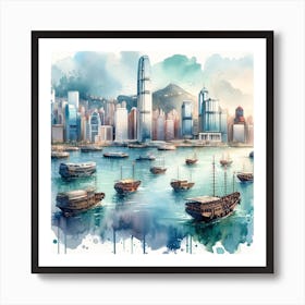 Watercolor Of Hong kong Art Print