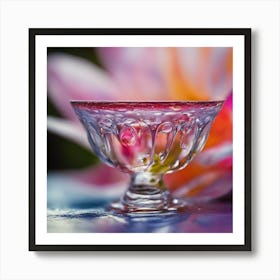 A Close Up Of A Delicate Cup On A Vibrant Flower Petal, Showcasing Its Reflective Surface And Intric Art Print