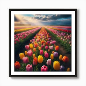 A field of tulips in different colours Art Print