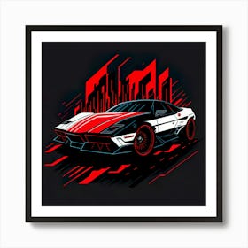 Car Red Artwork Of Graphic Design Flat (282) Art Print