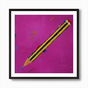 Pencil On Pink Square Art Print