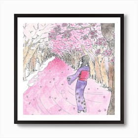 Cherry Blossom Flurry Square Art Print