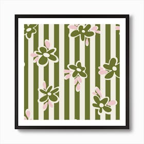 Shabby Flowers Green Art Print