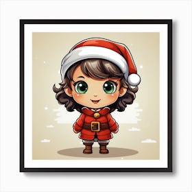 Cartoon Girl In Santa Hat Poster