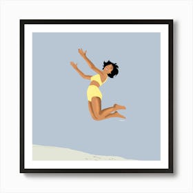 Girl Jumping In The Air, Retro Beach vibes Art Print