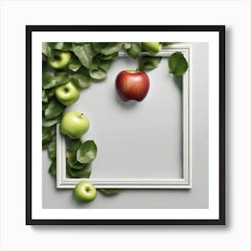 Apple Frame With Green Leaves Art Print