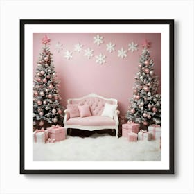 Pink Christmas Scene Art Print