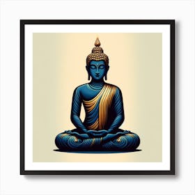 "Contemplative Tranquility" is an artwork that exudes calm and mindfulness, portraying a serene Buddha in deep meditation. The use of cool blue tones and golden accents highlights the figure's peaceful demeanor and spiritual radiance. This piece serves as a powerful focal point, inviting viewers to engage in introspection and find their own inner peace. It's perfect for those looking to create a serene environment in their home, yoga studio, or meditation space. "Contemplative Tranquility" is not only a striking visual addition but also an embodiment of the quest for balance and harmony in life's journey. Art Print