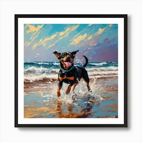 Dachshund On The Beach Art Print