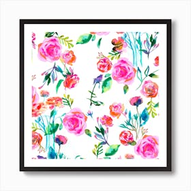 Roses Bouquet Pink Square Art Print