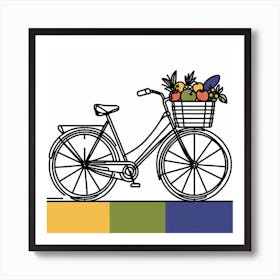 Lichtenstein’s Bike: A Bold and Bright Line Art of a Bicycle and Fruits Art Print