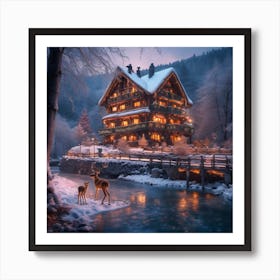 Christmas Chalet Wintery Scene Art Print