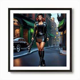 Woman In A Leather Jacket Art Print