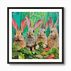 Kitsch Rabbits Munching On Greens 1 Art Print