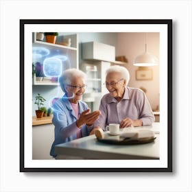 Elderly Couple In The Kitchen Art Print