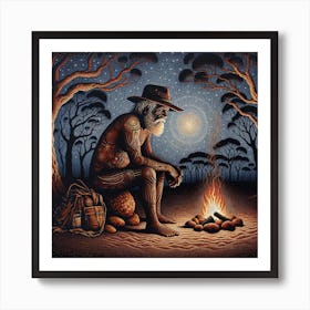 Man By A Campfire Art Print