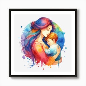 Mother And Child Watercolor Mothers Day 6 Art Print