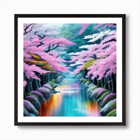 Cherry Blossoms River Art Print