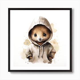 Watercolour Cartoon Wallaby In A Hoodie 3 Art Print