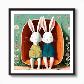 Happy Rabbits Cuddling1 Art Print