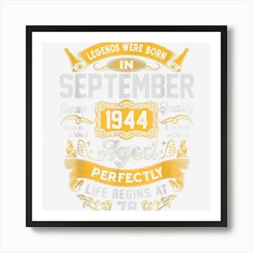 78th Birthday Gift 78 Years Old Legends Born In September Art Print