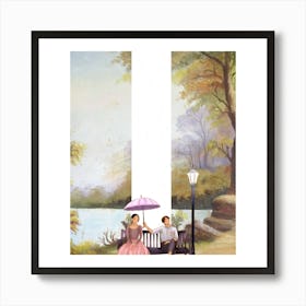 Couple On Bench With Umbrella Art Print