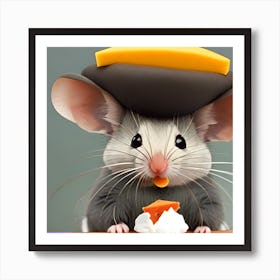 Surrealism Art Print | Mouse With Cheese Pillow On Head Art Print