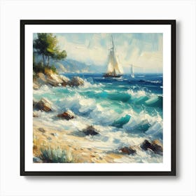 Sailboat On The Beach, Acrylic Painting Style 3 Art Print