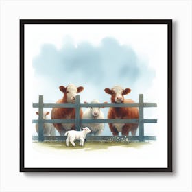 Cows Behind A Fence Art Print