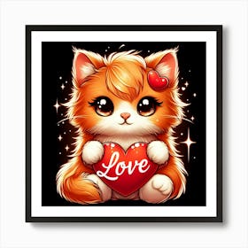 Cute Cat Holding A Heart Art Print