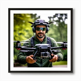 Man Park Drone Flying Control Technology Pilot Remote Quadcopter Aerial Outdoor Leisure Art Print