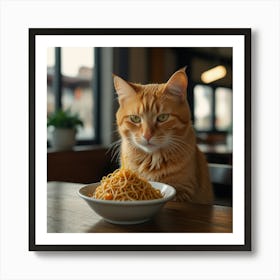 Cat With Noodles Art Print