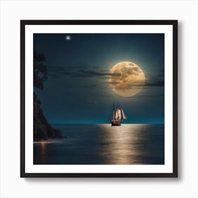 Full Moon Over The Sea Art Print